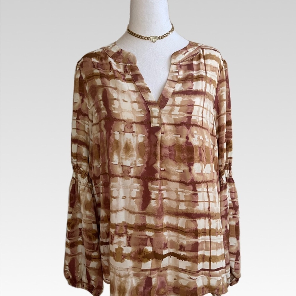 Nine West Brown and Cream Patterned Blouse size XL